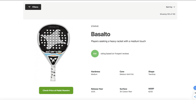 Starvie Basalto padel racket - front view